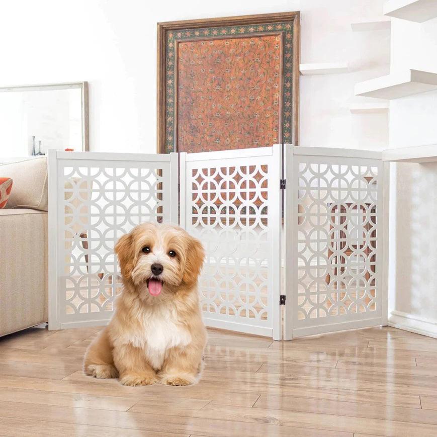 Wooden Portable Safety Pet Fence Gate Partition For Kids & Dogs (White) - Bloomart