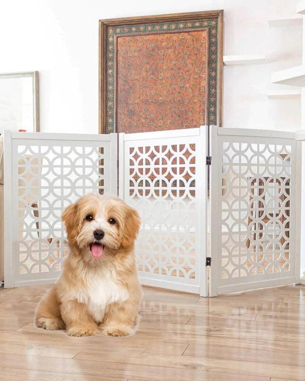 Wooden Portable Safety Pet Fence Gate Partition For Kids & Dogs (White) - Bloomart