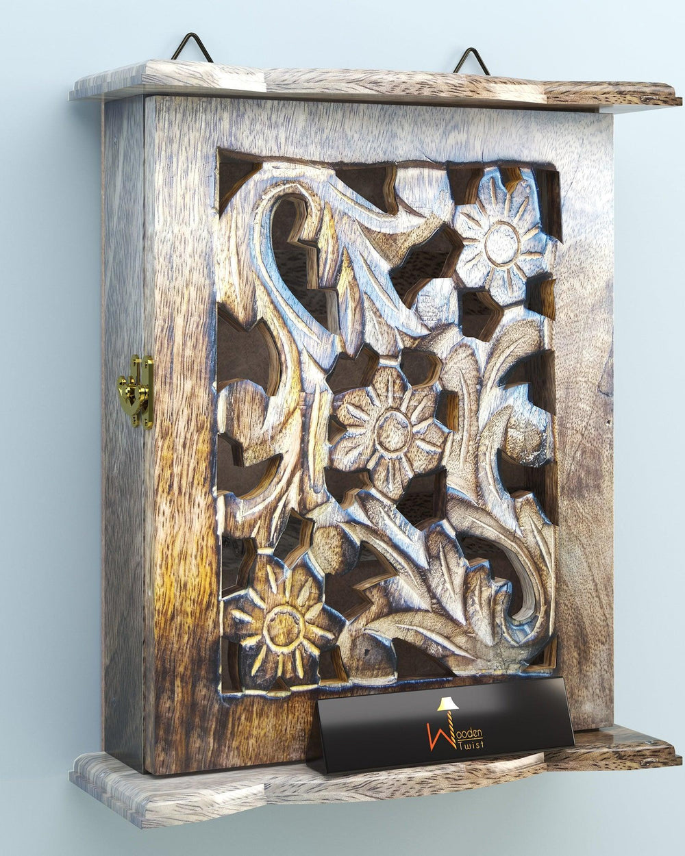 Wooden Hand Carved Key Holder Key Hanging Box - WoodenTwist