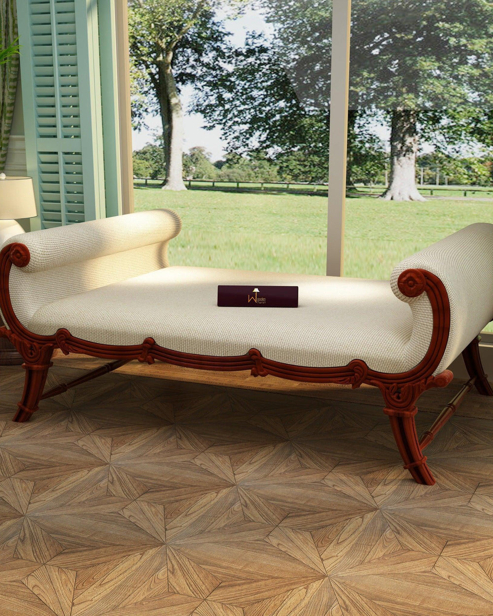 Cama Teak Wood Carved Royal Diwan (Walnut Finish) - Bloomart