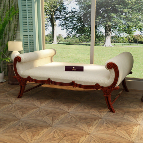 Cama Teak Wood Carved Royal Diwan (Walnut Finish) - Bloomart