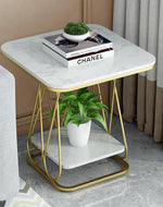 Golden Elite Sofa End Table - Modern Two-Tier Marble Top