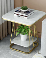 Golden Elite Sofa End Table - Modern Two-Tier Marble Top