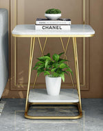Golden Elite Sofa End Table - Modern Two-Tier Marble Top