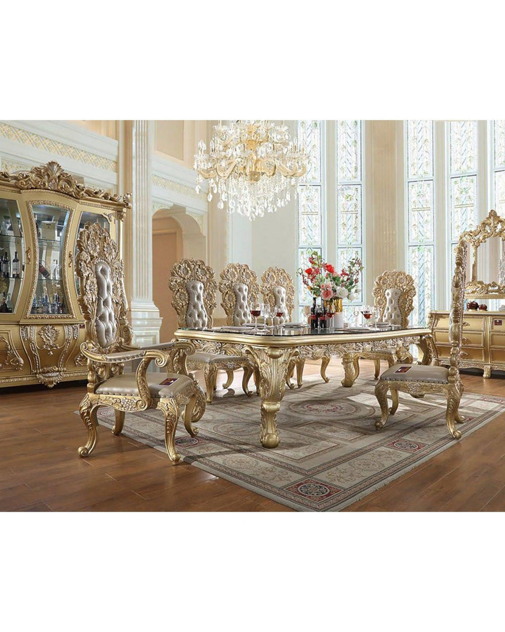 Royal Antique 6 Seater Dining Table Set (Golden, Teak Wood) - WoodenTwist