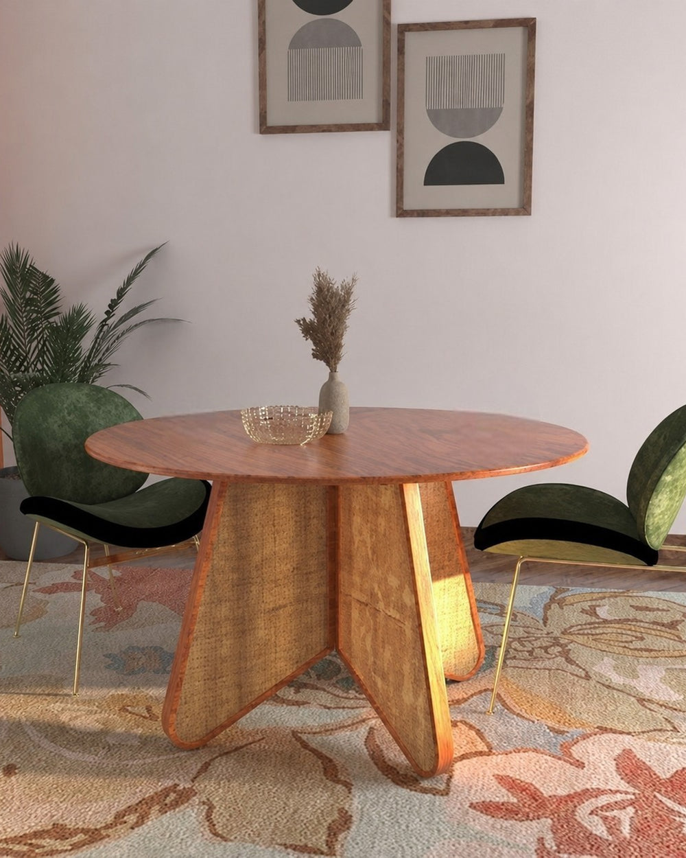 Bloomart Eensy Rattan Round Dining Table in Teak Wood Stylish Centerpiece for Modern Dining Room