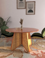 Bloomart Eensy Rattan Round Dining Table in Teak Wood Stylish Centerpiece for Modern Dining Room