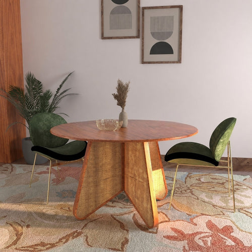 Bloomart Eensy Rattan Round Dining Table in Teak Wood Stylish Centerpiece for Modern Dining Room