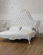 Super King Size Teak Wood Bed Hand Carved with Cushioned Design