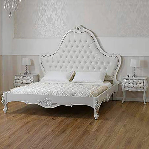 Super King Size Teak Wood Bed Hand Carved with Cushioned Design