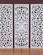 Premium Wooden Decoration Hand Carved 3 Wall Panel (MDF Wood, White)
