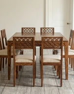 Premium Teak Wood Designer Dining Table With Cushioned Chair