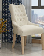 Wooden Twist Crystalline Button Tufted Teak Wood Wingback Chair For Elegant Living Room