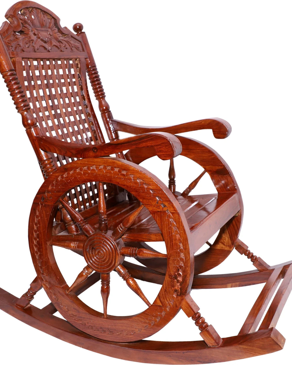 Brand Premium Sheesham Handcrafted Wooden Rocking Chair Heavy | Wooden armrest Chair with Back Support for Living Room and Dining Room (100% Pure Sheesham Wood)