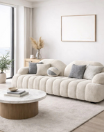 Bloomart ELARA Ribbed Boucle 3-Seater Sofa – Modern Curved Designer Couch for Luxury Living Rooms