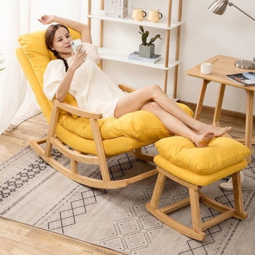 Bloomart Colonial and Traditional Super Comfortable Cushion Rocking Chair And With Footrest (Natural Polish)