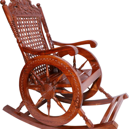 Brand Premium Sheesham Handcrafted Wooden Rocking Chair Heavy | Wooden armrest Chair with Back Support for Living Room and Dining Room (100% Pure Sheesham Wood)