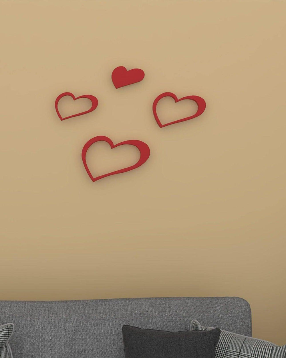 Decals Design Hearts Wooden Wall Sticker (Red) - Bloomart