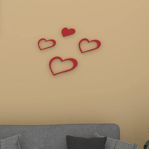 Decals Design Hearts Wooden Wall Sticker (Red) - Bloomart