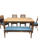 Renton Premium Designer Teak Wood 6 Seater Dining Set with Bench Matte Finish for Dining Room or Kitchen