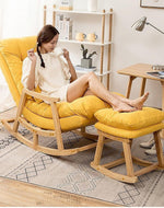 Bloomart Colonial and Traditional Super Comfortable Cushion Rocking Chair And With Footrest (Natural Polish)