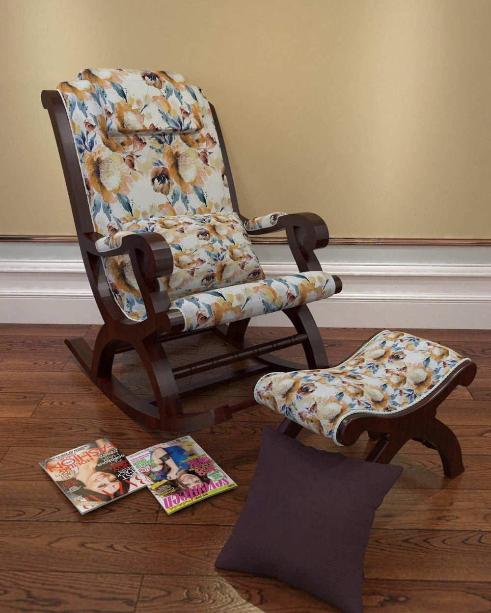 Creme Premium Rocking Chair with Foot Rest & Pillow