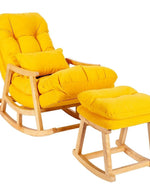 Bloomart Colonial and Traditional Super Comfortable Cushion Rocking Chair And With Footrest (Natural Polish)