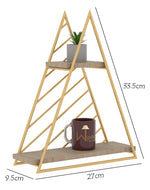 Metallic Twist 2 Tier  Triangle Wooden Storage Wall Shelf (Golden )