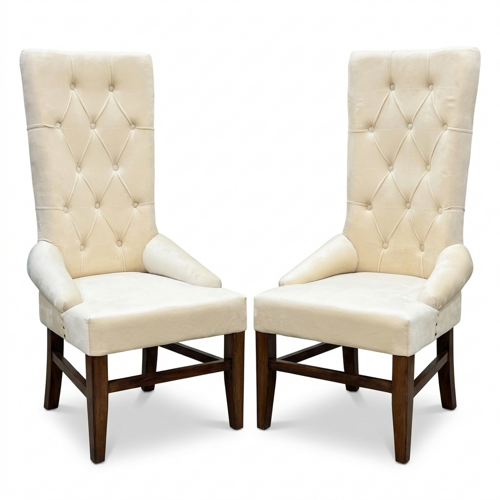 Button Tufted Teak Wood Wingback Chair (Set of 2)