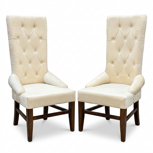 Button Tufted Teak Wood Wingback Chair (Set of 2)
