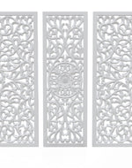 Premium Wooden Decoration Hand Carved 3 Wall Panel (MDF Wood, White)