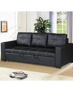 Modern Handmade Leatherette Sofa Cum Bed (Black)