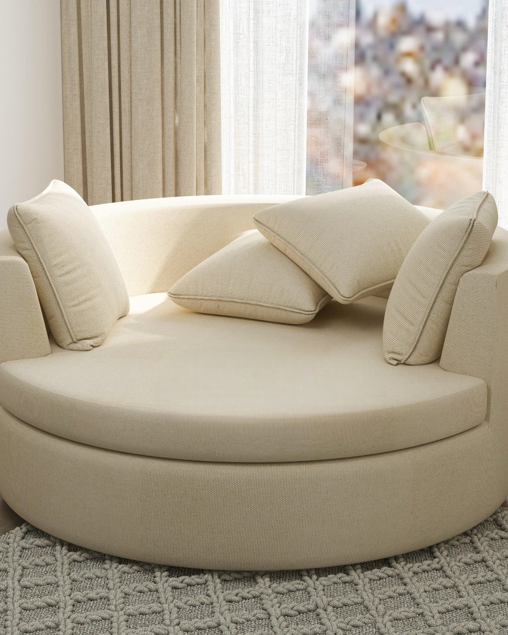 Bloomart Velvet Round Solid Wood Barrel Sofa Cuddle Chair