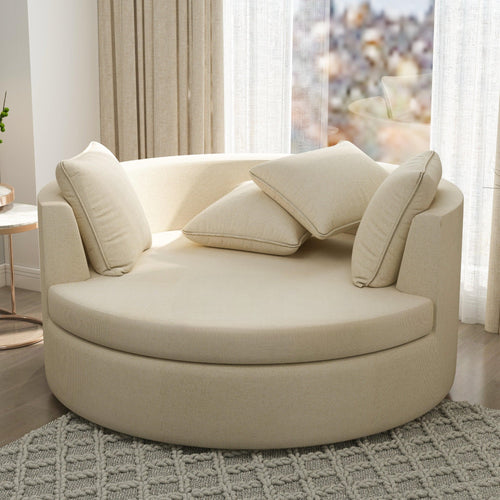 Bloomart Round Solid Wood Barrel Sofa Cuddle Chair ( Beige )