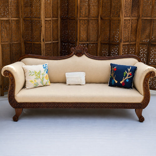 Traditional Wooden 3 Seater  Couch for Home & Office Chaise Lounge Settee (Teak Wood)