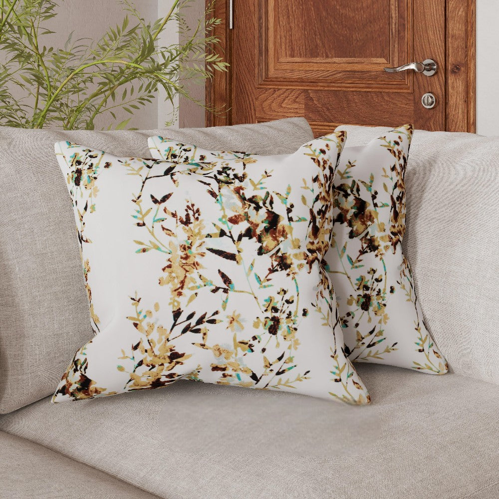 Fabrahome Gardenia Natural Velvet Fabric Cushion Cover ( Pack of 2 )