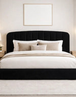 Bloomart Black Calmora Luxury Bed Minimal Modern Upholstered Bed With Padded Headboard