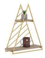 Metallic Twist 2 Tier  Triangle Wooden Storage Wall Shelf (Golden )