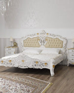 Super King Size Teak Wood Bed Heavy Carved with Cushioned Design