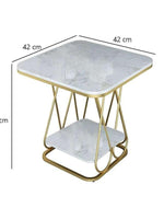 Golden Elite Sofa End Table - Modern Two-Tier Marble Top
