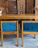 Royal Teak Wood 6 Seater Dining Set In Teal Blue