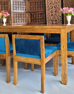 Royal Teak Wood 6 Seater Dining Set In Teal Blue