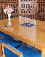 Royal Teak Wood 6 Seater Dining Set In Teal Blue