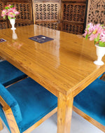 Royal Teak Wood 6 Seater Dining Set In Teal Blue