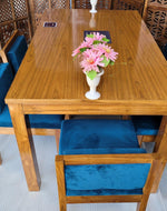 Royal Teak Wood 6 Seater Dining Set In Teal Blue