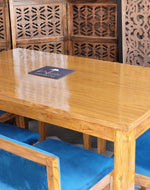 Royal Teak Wood 6 Seater Dining Set In Teal Blue