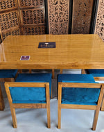 Royal Teak Wood 6 Seater Dining Set In Teal Blue