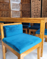 Royal Teak Wood 6 Seater Dining Set In Teal Blue