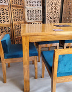Royal Teak Wood 6 Seater Dining Set In Teal Blue