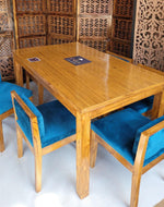 Royal Teak Wood 6 Seater Dining Set In Teal Blue